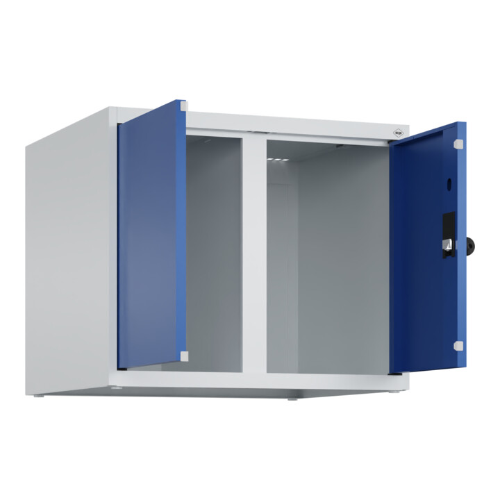 C+P Aufsatzschrank Classic PLUS, 2 Abteile, 500x600x500mm, 7035/5010 Verschluss Sicherheits-Drehriegel