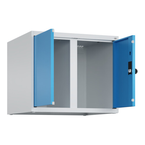 C+P Aufsatzschrank Classic PLUS, 2 Abteile, 500x600x500mm, 7035/5012 Verschluss Sicherheits-Drehriegel