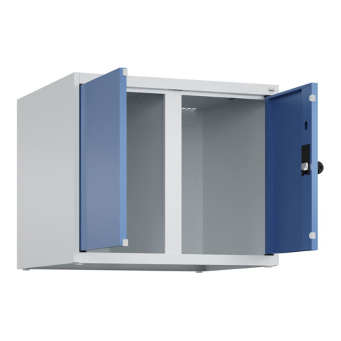 C+P Aufsatzschrank Classic PLUS, 2 Abteile, 500x600x500mm, 7035/5023 Verschluss Sicherheits-Drehriegel