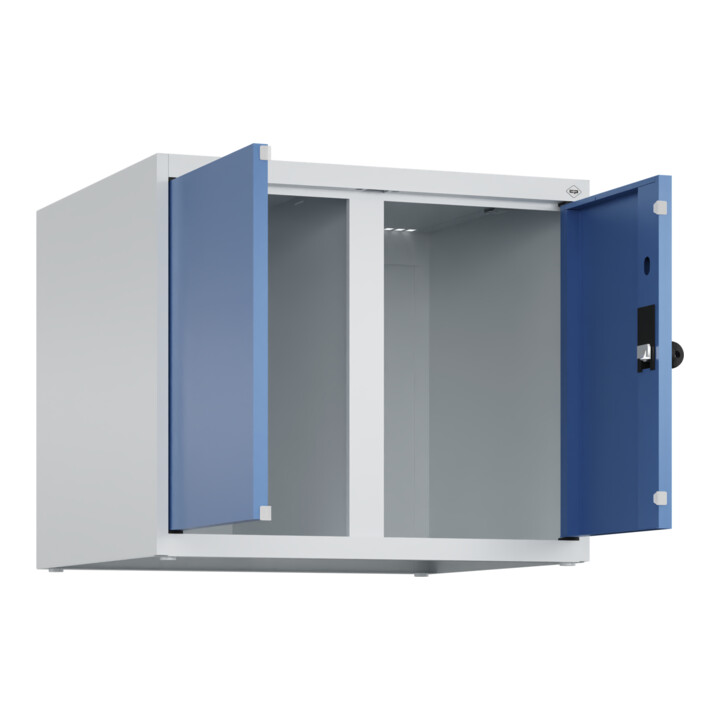 C+P Aufsatzschrank Classic PLUS, 2 Abteile, 500x600x500mm, 7035/5023 Verschluss Sicherheits-Drehriegel