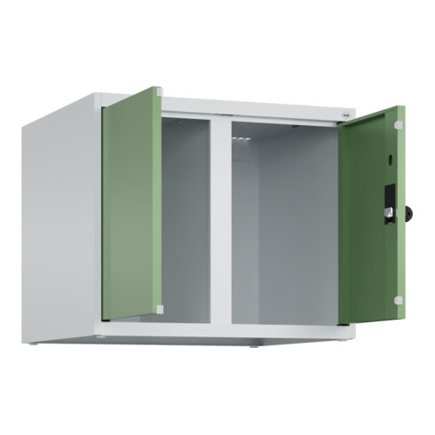 C+P Aufsatzschrank Classic PLUS, 2 Abteile, 500x600x500mm, 7035/6011 Verschluss Sicherheits-Drehriegel