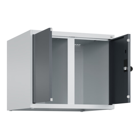 C+P Aufsatzschrank Classic PLUS, 2 Abteile, 500x600x500mm, 7035/7016 Verschluss Sicherheits-Drehriegel