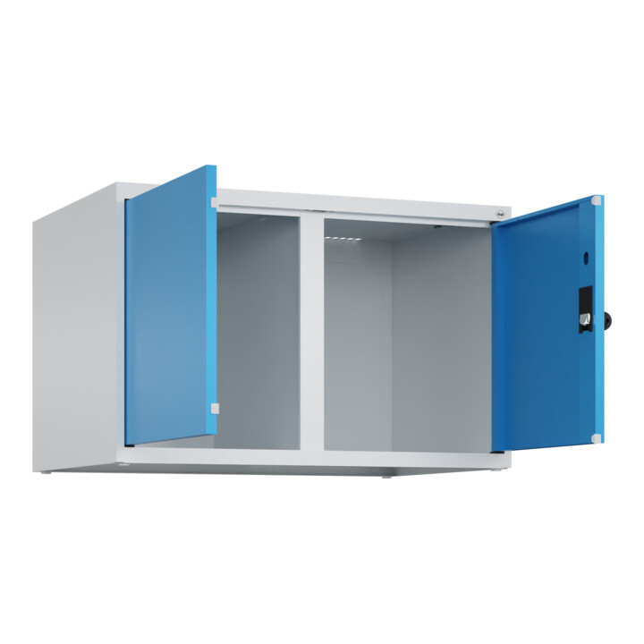 C+P Aufsatzschrank Classic PLUS, 2 Abteile, 500x800x500mm, 7035/5012 Verschluss Sicherheits-Drehriegel