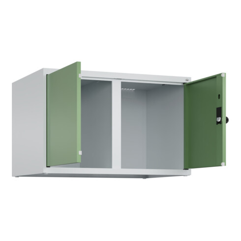 C+P Aufsatzschrank Classic PLUS, 2 Abteile, 500x800x500mm, 7035/6011 Verschluss Sicherheits-Drehriegel