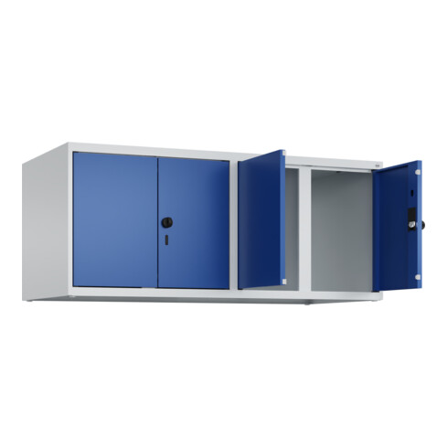 C+P Aufsatzschrank Classic PLUS, 4 Abteile, 500x1200x500mm, 7035/5010 Verschluss Sicherheits-Drehriegel