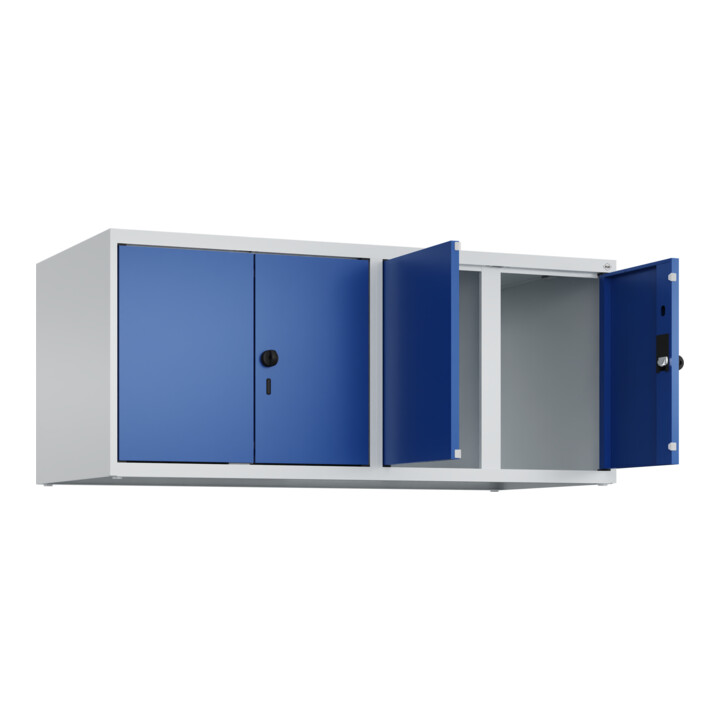 C+P Aufsatzschrank Classic PLUS, 4 Abteile, 500x1200x500mm, 7035/5010 Verschluss Sicherheits-Drehriegel