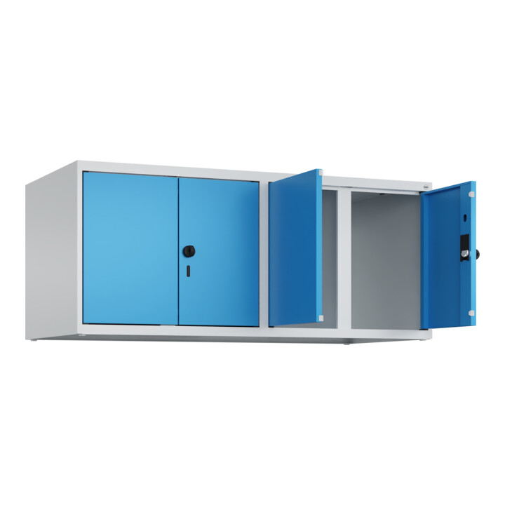 C+P Aufsatzschrank Classic PLUS, 4 Abteile, 500x1200x500mm, 7035/5012 Verschluss Sicherheits-Drehriegel