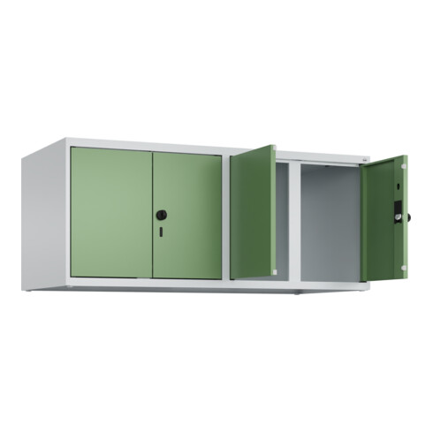 C+P Aufsatzschrank Classic PLUS, 4 Abteile, 500x1200x500mm, 7035/6011 Verschluss Sicherheits-Drehriegel