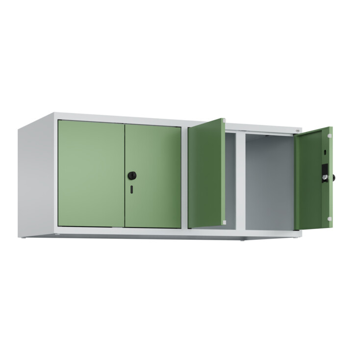C+P Aufsatzschrank Classic PLUS, 4 Abteile, 500x1200x500mm, 7035/6011 Verschluss Sicherheits-Drehriegel