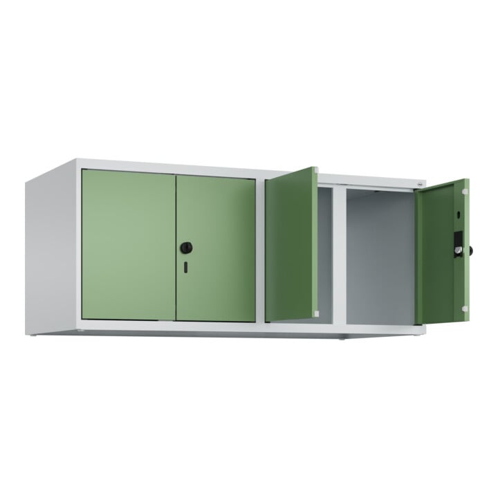 C+P Aufsatzschrank Classic PLUS, 4 Abteile, 500x1200x500mm, 7035/6011 Verschluss Sicherheits-Drehriegel