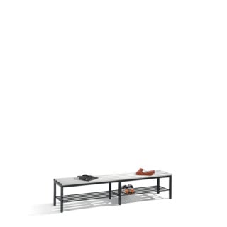 C+P Banquette du vestiaire Basic avec support à chaussures, H420xL1960xP353mm Barre d'appui en couleur gris clair Cadre en couleur gris noir gris noir