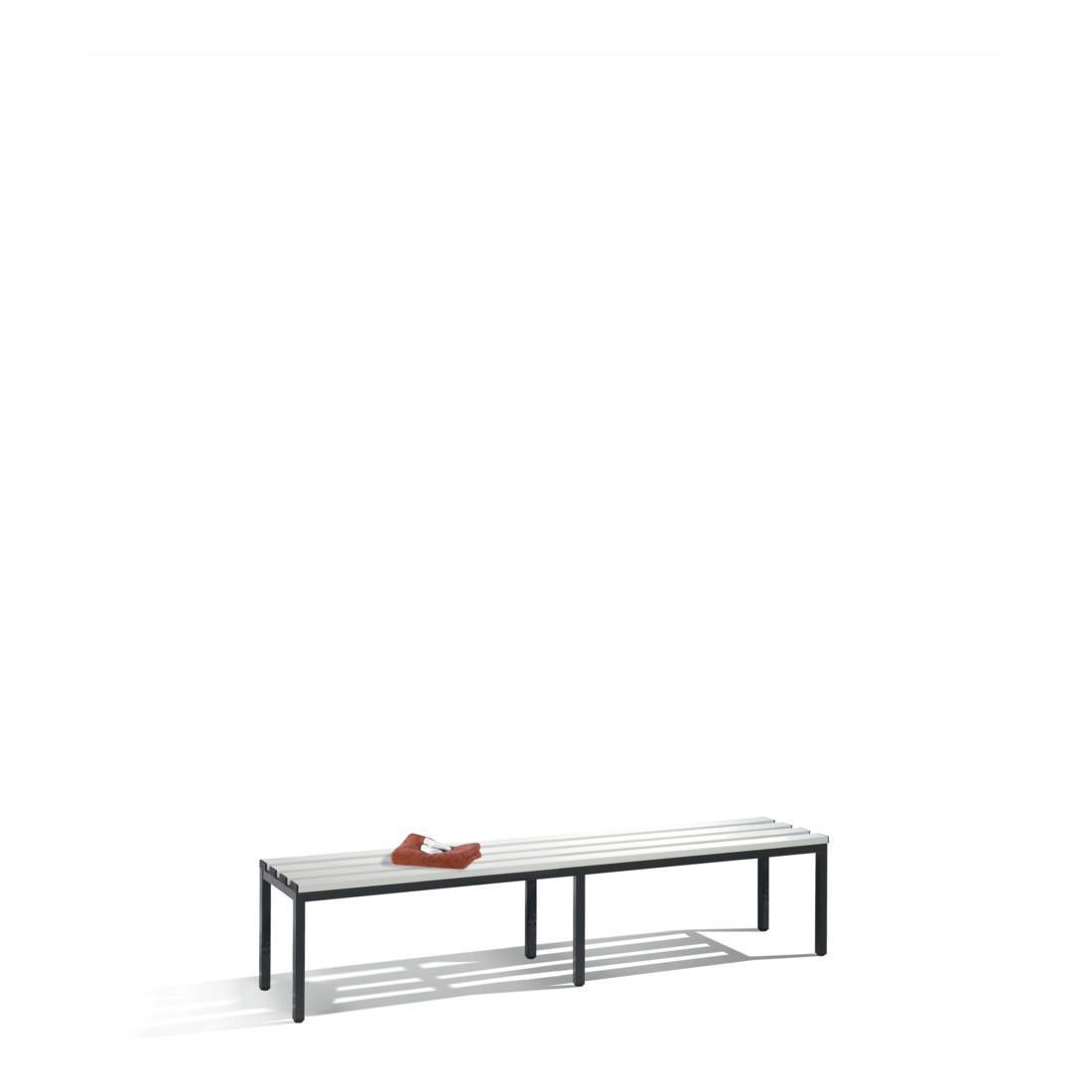 C+P Banquette du vestiaire Basic, H420xL1960xP353mm Couleur des baguettes de siège gris clair Couleur gris clair Cadre noir gris noir