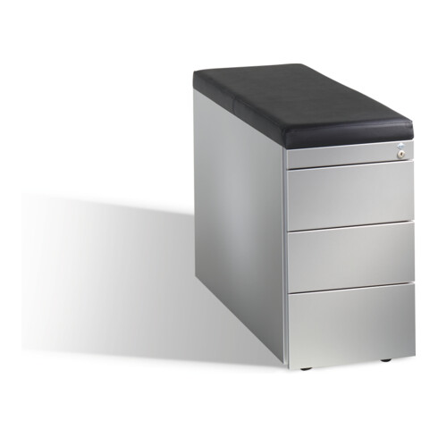 C+P caisson roulant SmallAsisto H570xL330xP800mm, avec coussin d'assise, aluminium blanc, 34kg