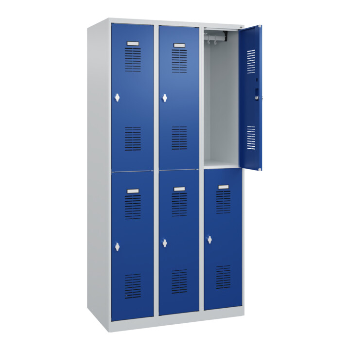 C+P Casier double étage Base PLUS, 6 compartiments, 1850x900x500mm, 7035/5010