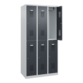 C+P Casier double étage Base PLUS, 6 compartiments, 1850x900x500mm, 7035/7016