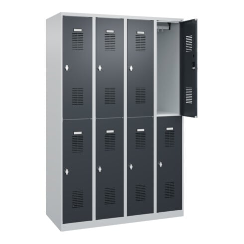 C+P Casier double étage Base PLUS, 8 compartiments, 1850x1200x500mm, 7035/7016