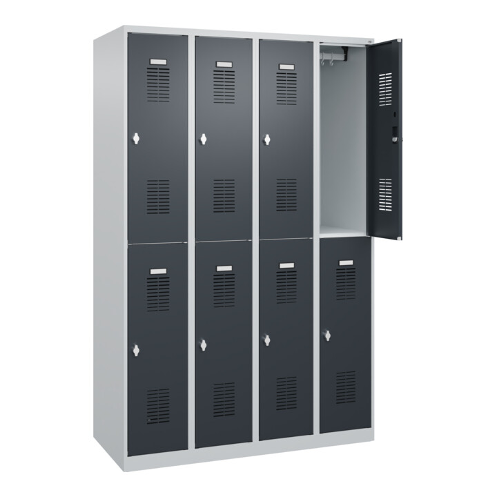 C+P Casier double étage Base PLUS, 8 compartiments, 1850x1200x500mm, 7035/7016