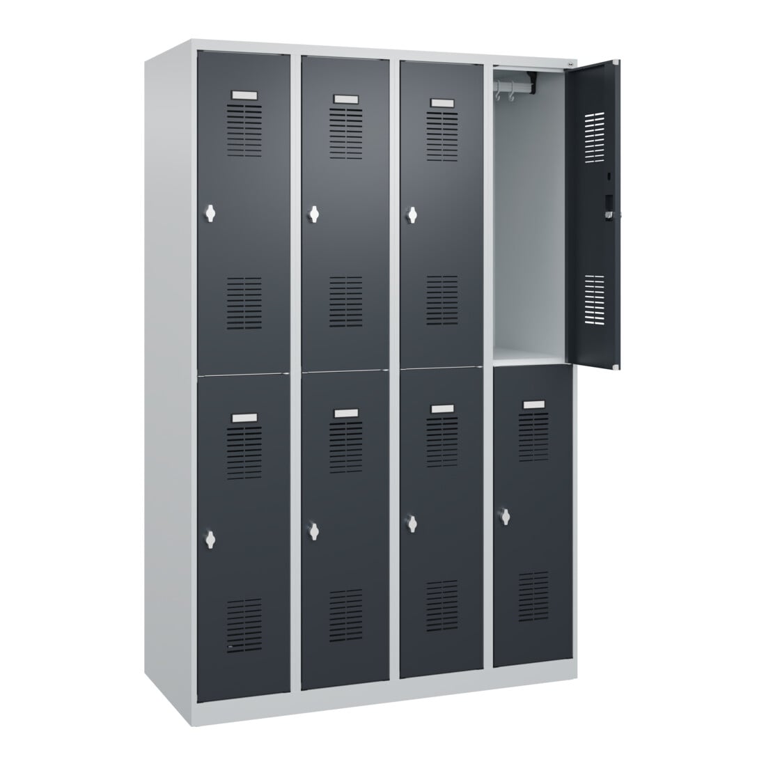 C+P Casier double étage Base PLUS, 8 compartiments, 1850x1200x500mm, 7035/7016