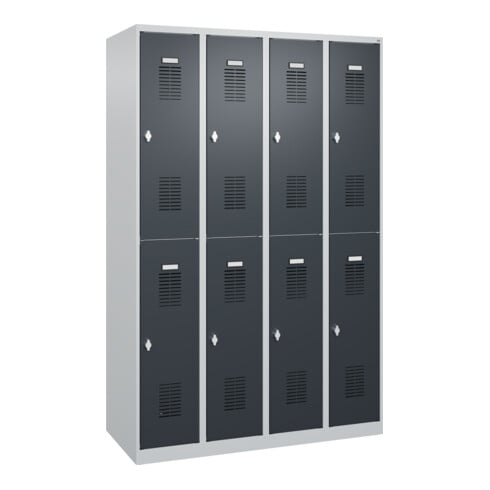 C+P Casier double étage Base PLUS, 8 compartiments, 1850x1200x500mm, 7035/7016