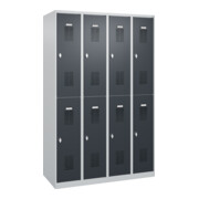 C+P Casier double étage Base PLUS, 8 compartiments, 1850x1200x500mm, 7035/7016-4