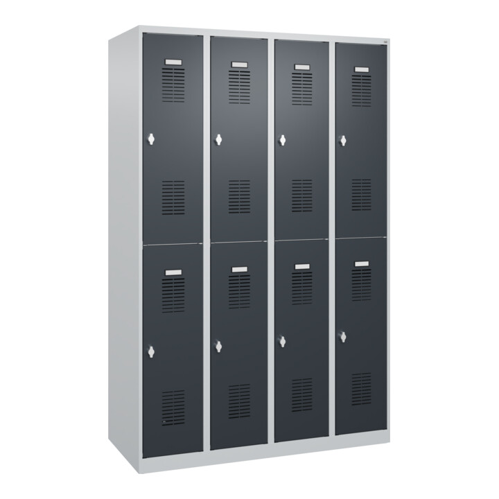 C+P Casier double étage Base PLUS, 8 compartiments, 1850x1200x500mm, 7035/7016