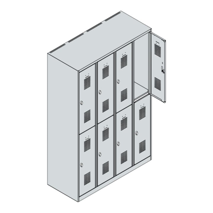 C+P Casier double étage Base PLUS, 8 compartiments, 1850x1200x500mm, 7035/7035