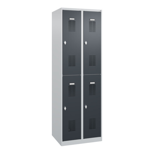 C+P Casier double étage Basis PLUS, 4 compartiments, 1850x600x500mm, 7035/7016