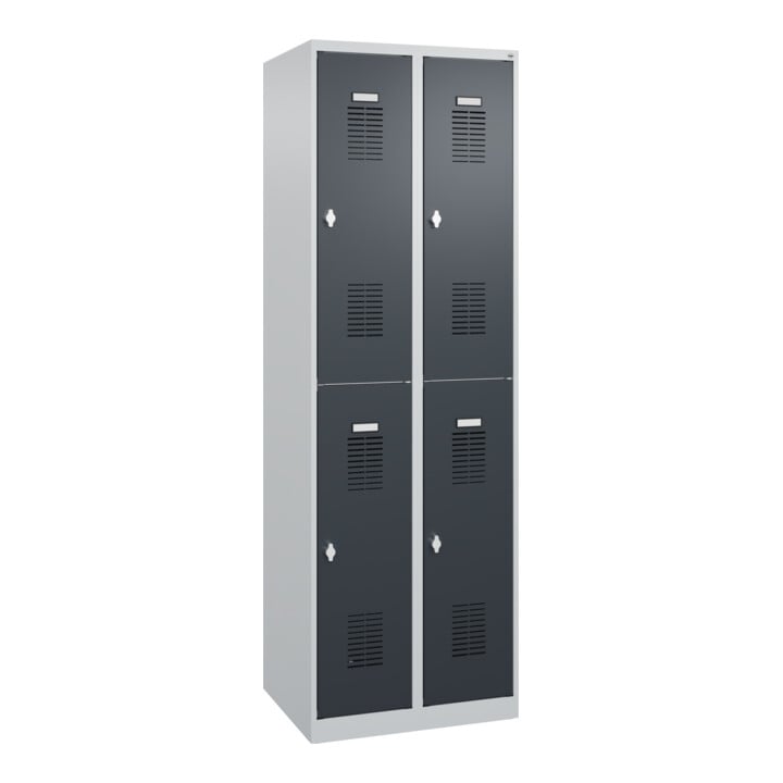 C+P Casier double étage Basis PLUS, 4 compartiments, 1850x600x500mm, 7035/7016