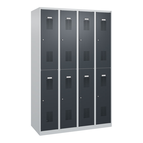 C+P Casier double étage Basis PLUS, 8 compartiments, 1850x1200x500mm, 7035/7016
