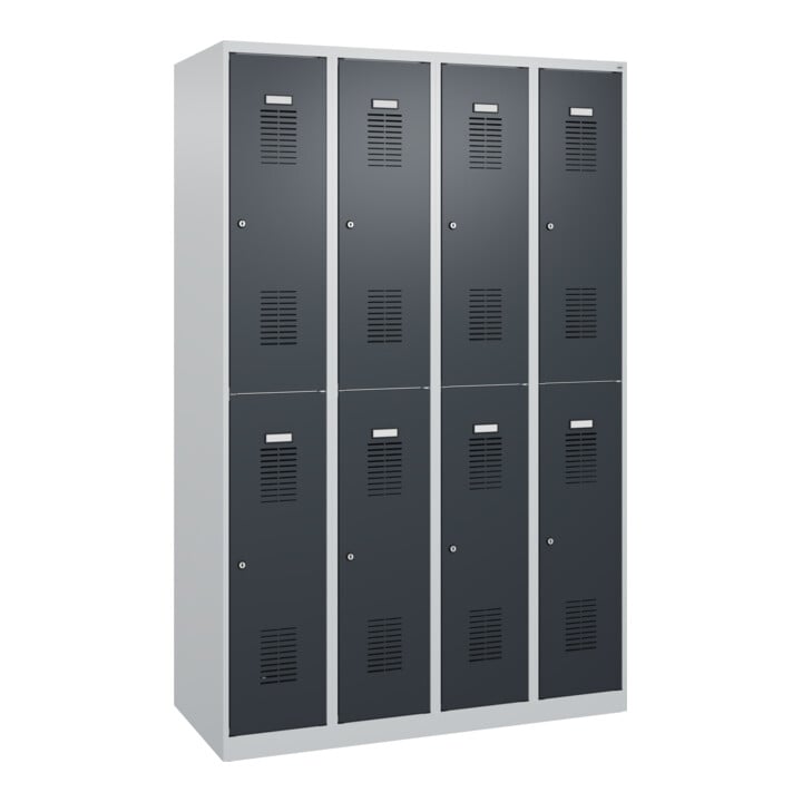 C+P Casier double étage Basis PLUS, 8 compartiments, 1850x1200x500mm, 7035/7016