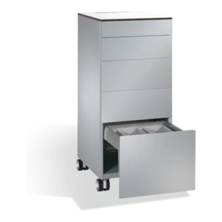 C+P Catering-Caddy Asisto avec collecteur de déchets, H1150xW500xD600mm aluminium blanc