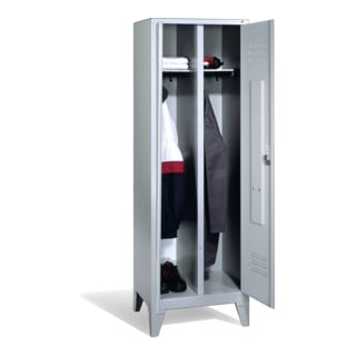 C+P Double-broche Classic sur pieds, 2 compartiments, H1850×I610×P500mm, façade gris clair, corps gris clair