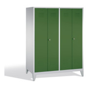 C+P Double broche Classic sur pieds, 4 compartiments, H1850×I1590×P500mm, façade vert réséda, corps gris clair-1