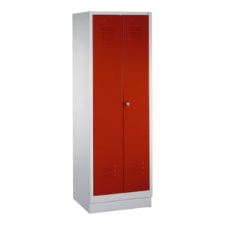 C+P Double poste Classic sur socle, 2 compartiments, H1800×I610×P500mm, façade rubis rouge, corps gris clair