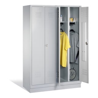 C+P Double broche Classic sur socle, 4 compartiments, H1800×I1190×P500mm, façade gris clair, corps gris clair