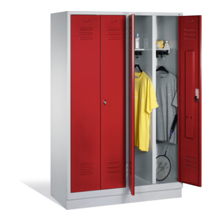 C+P Double broche Classic sur socle, 4 compartiments, H1800×I1190×P500mm, façade rubis, corps gris clair