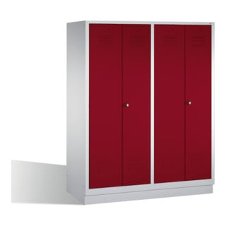 C+P Double poste Classic sur socle, 4 compartiments, H1800×I1590×P500 mm, façade rubis, corps gris clair