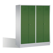 C+P Double broche Classic sur socle, 4 compartiments, H1800×I1590×P500 mm, façade vert réséda, corps gris clair-1