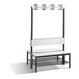 C+P Doppelseitige Garderobenbank mit Rückenlehne, Basic Plus, H1650xB1000xT760mm, Gestell Schwarzgrau / Dekor Weiß (8060