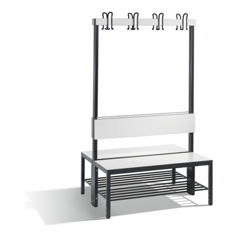 C+P Doppelseitige Garderobenbank mit Rückenlehne, Basic Plus, H1650xB1000xT760mm, Gestell Schwarzgrau / Dekor Weiß (8060-210)