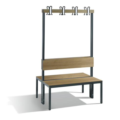 C+P Doppelseitige Garderobenbank mit Rückenlehne, Basic Plus, H1650xB1000xT760mm, Gestell Schwarzgrau / Dekor Eiche Sereno (8060-200)