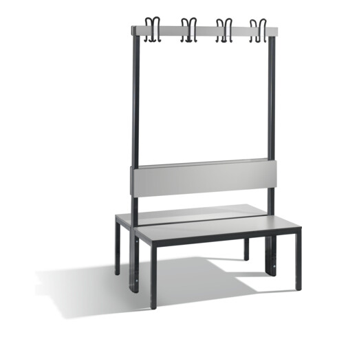 C+P Doppelseitige Garderobenbank mit Rückenlehne, Basic Plus, H1650xB1000xT760mm, Gestell Schwarzgrau / Dekor Silbergrau (8060-200)