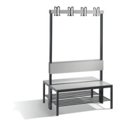 C+P Doppelseitige Garderobenbank mit Rückenlehne und Schuhrost, Basic Plus