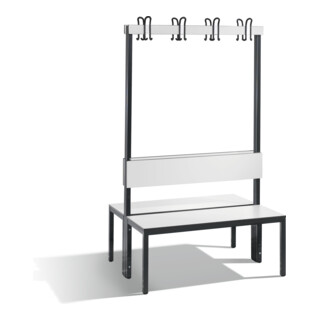 C+P Doppelseitige Garderobenbank mit Rückenlehne, Basic Plus, H1650xB1000xT760mm, Gestell Schwarzgrau