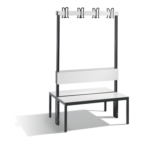 C+P Doppelseitige Garderobenbank mit Rückenlehne, Basic Plus, H1650xB1000xT760mm, Gestell Schwarzgrau / Dekor Weiß (8060-200)