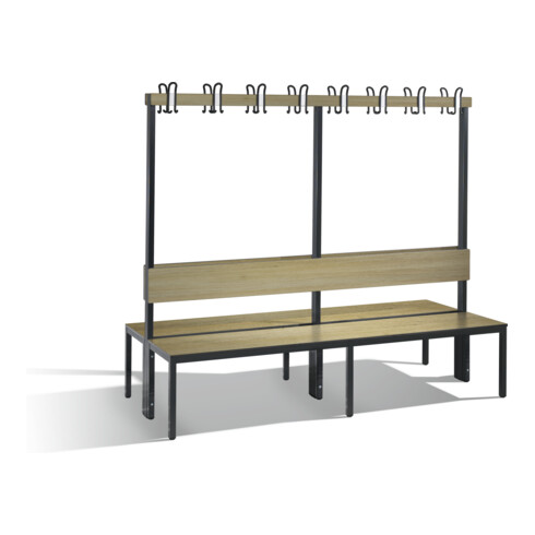 C+P Doppelseitige Garderobenbank mit Rückenlehne, Basic Plus, H1650xB1960xT760mm, Gestell Schwarzgrau / Dekor Eiche Sereno (8062-200)