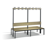 C+P Doppelseitige Garderobenbank mit Rückenlehne, Basic Plus, H1650xB1960xT760mm, Gestell Schwarzgrau / Dekor Eiche Sereno (8062-200)