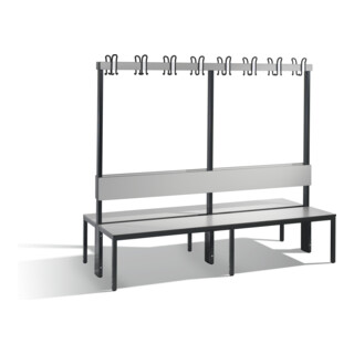 C+P Doppelseitige Garderobenbank mit Rückenlehne, Basic Plus, H1650xB1960xT760mm, Gestell Schwarzgrau