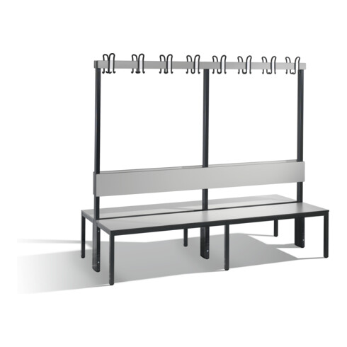 C+P Doppelseitige Garderobenbank mit Rückenlehne, Basic Plus, H1650xB1960xT760mm, Gestell Schwarzgrau / Dekor Silbergrau (8062-200)
