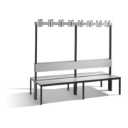 C+P Doppelseitige Garderobenbank mit Rückenlehne, Basic Plus, H1650xB1960xT760mm, Gestell Schwarzgrau / Dekor Silbergrau (8062-200)